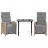 3 pcs conjunto bistrô com almofadões vime PE cinzento claro 2