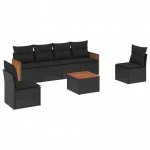 7 pcs conjunto de sofás p/ jardim c/ almofadões vime PE preto H