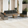 9 pcs conjunto sofás p/ jardim com almofadões vime PE cinzento 1