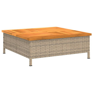 Mesa de jardim 70x70x25 cm vime e madeira de acácia maciça bege H