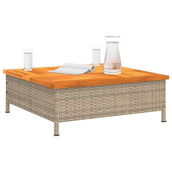 Mesa de jardim 70x70x25 cm vime e madeira de acácia maciça bege M 4
