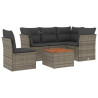 6 pcs conjunto sofás de jardim com almofadões vime cinzento 2
