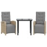3 pcs conjunto bistrô com almofadões vime PE bege 2
