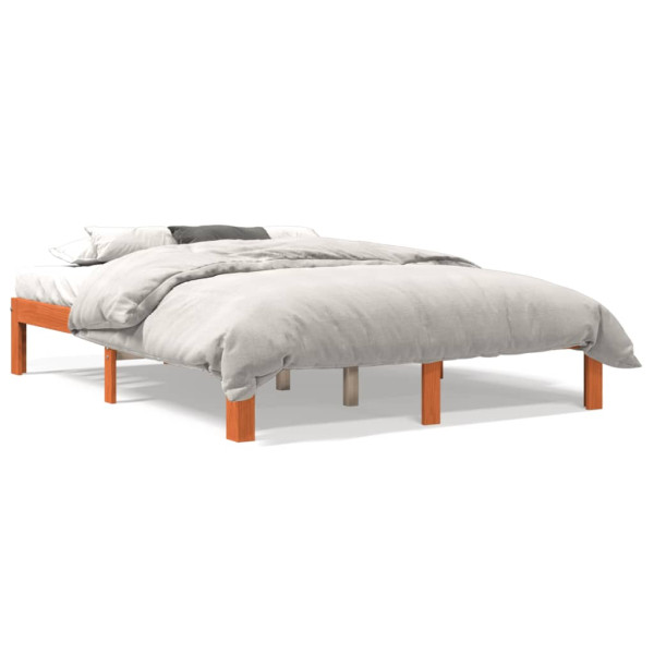 Estructura de cama madera maciza pino marrón cera 135x190 cm D