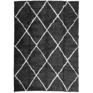 Alfombra de pelo largo moderna negro y crema 200x280 cm H
