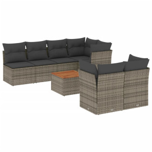 8 pcs conjunto sofás de jardim c/ almofadões vime PE cinzento H
