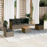 6 pcs conjunto sofás de jardim com almofadões vime cinzento 1