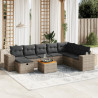 9 pcs conjunto sofás p/ jardim com almofadões vime PE cinzento 1