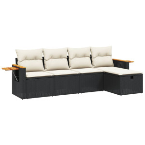 Set de muebles de jardín 5 pzas y cojines ratán sintético negro H