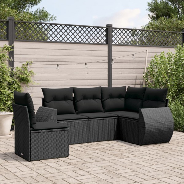 5 pcs conjunto sofás de jardim com almofadões vime PE preto D