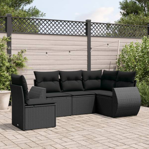 Set de muebles de jardín 5 pzas y cojines ratán sintético negro D