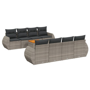 9 pcs conjunto sofás p/ jardim com almofadões vime PE cinzento H