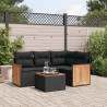 5 pcs conjunto sofás de jardim com almofadões vime PE preto 1