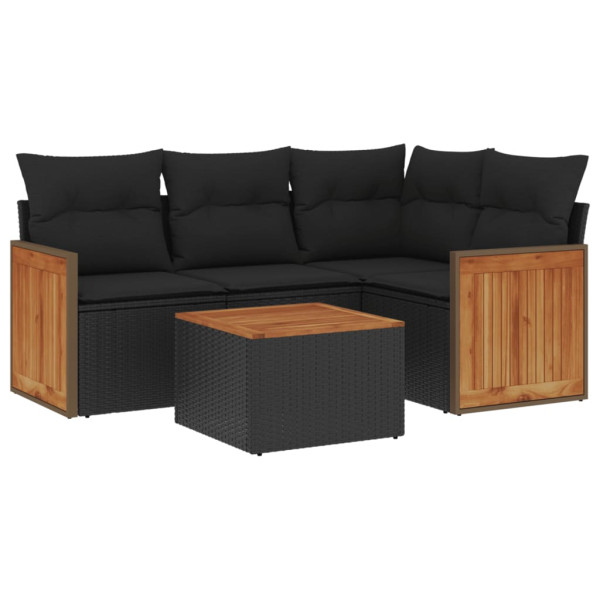 Set de muebles de jardín 5 pzas y cojines ratán sintético negro M 2