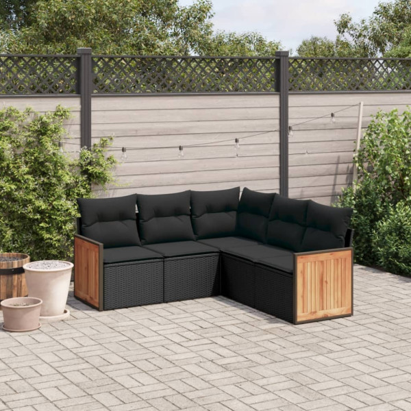 5 pcs conjunto sofás de jardim com almofadões vime PE preto D