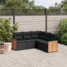 5 pcs conjunto sofás de jardim com almofadões vime PE preto 1