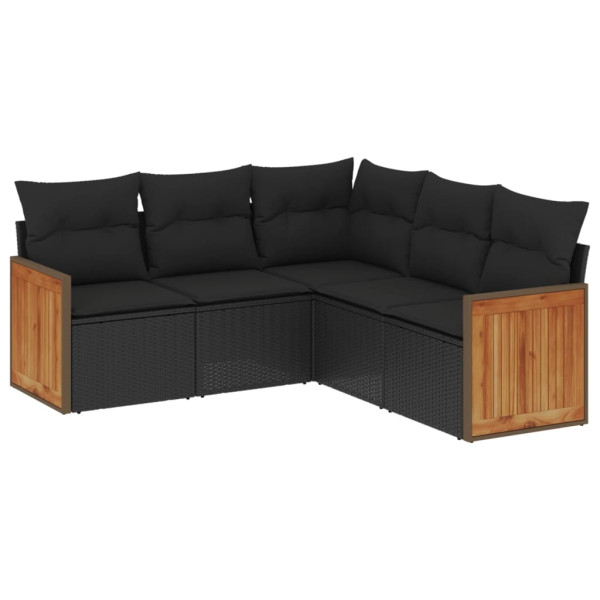 Set de muebles de jardín 5 pzas y cojines ratán sintético negro M 2