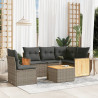 6 pcs conjunto sofás de jardim com almofadões vime cinzento 1