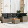 6 pcs conjunto sofás de jardim com almofadões vime cinzento 1