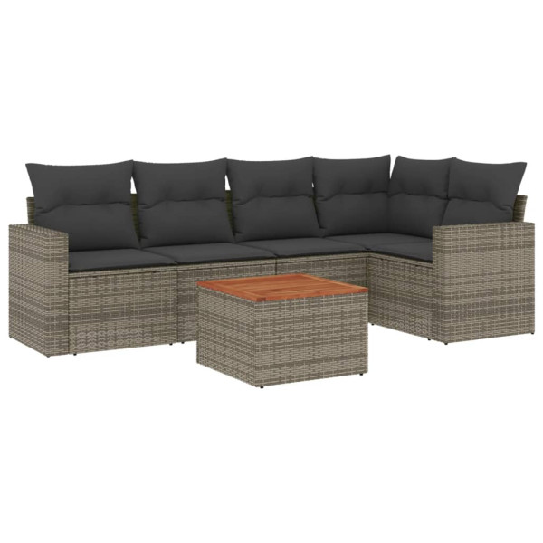 Set de muebles de jardín 6 pzas y cojines ratán sintético gris M 2