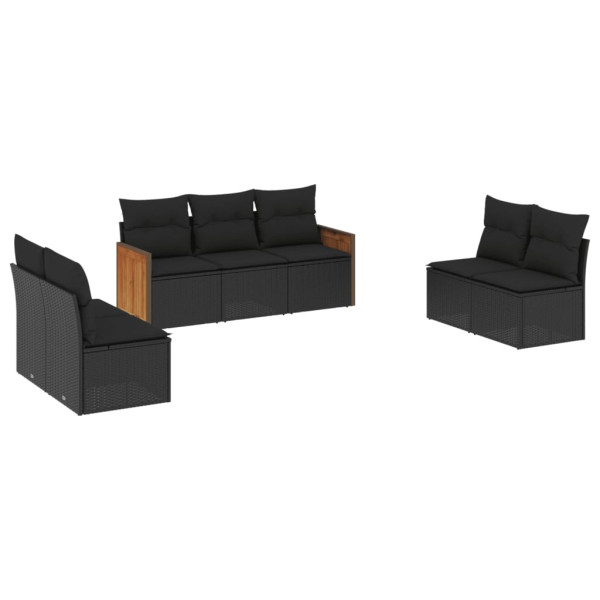 7 pcs conjunto de sofás p/ jardim c/ almofadões vime PE preto M 2