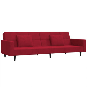 Sofá cama de 2 plazas con dos almohadas terciopelo rojo tinto H