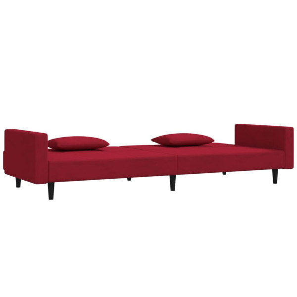 Sofá-cama 2 lugares com duas almofadas veludo vermelho tinto M 4