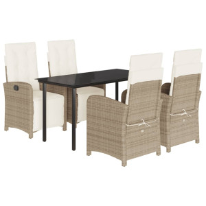 Set comedor de jardín 5 pzas con cojines ratán sintético beige H