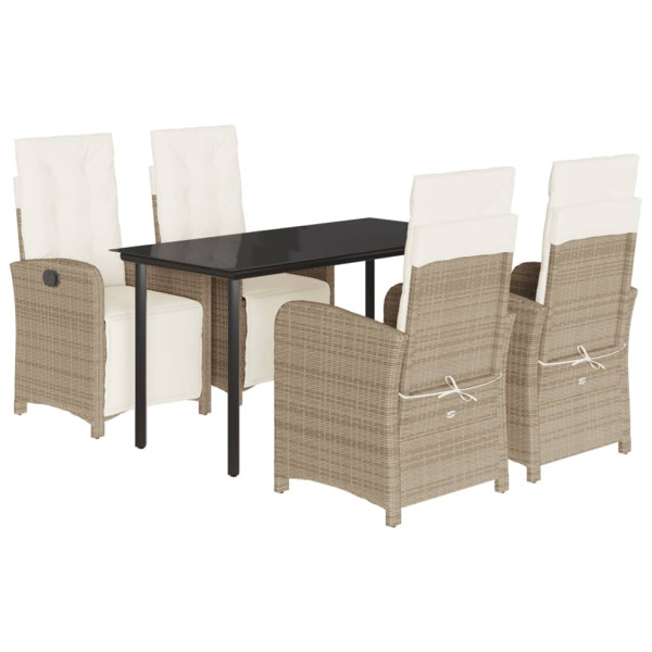 Set comedor de jardín 5 pzas con cojines ratán sintético beige M 2