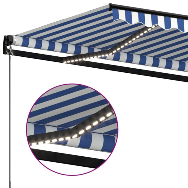 Toldo retráctil manual con LED azul y blanco 400x300 cm M 5