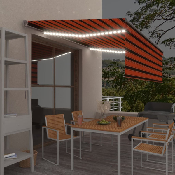Toldo manual retráctil con persiana y LED naranja y marrón 4x3m D