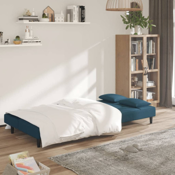 Sofá-cama 2 lugares com duas almofadas veludo azul M 3