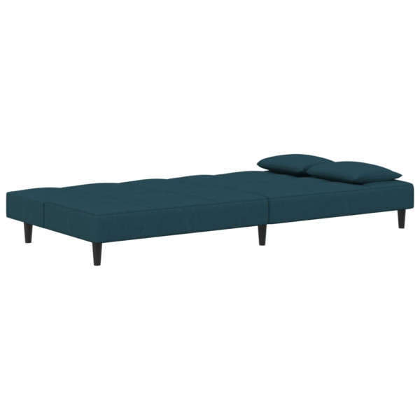 Sofá-cama 2 lugares com duas almofadas veludo azul M 5