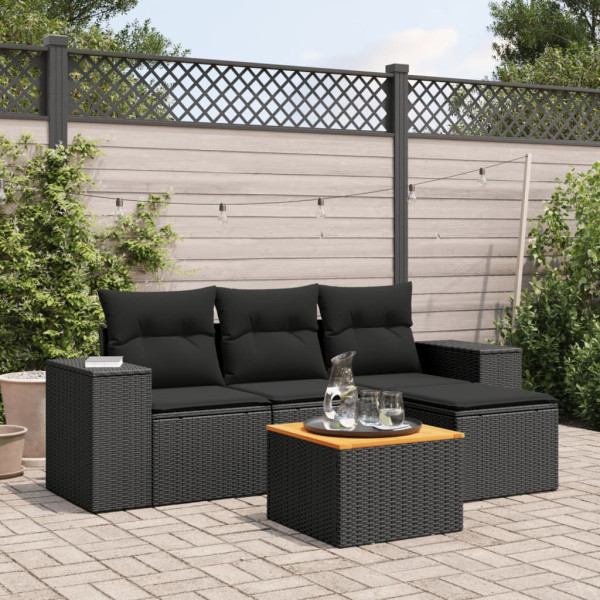 5 pcs conjunto sofás de jardim com almofadões vime PE preto D