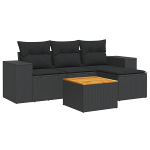 Set de muebles de jardín 5 pzas y cojines ratán sintético negro H