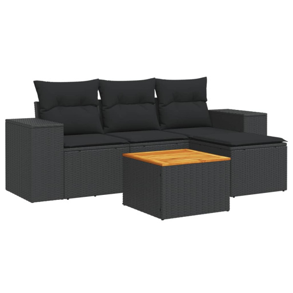 5 pcs conjunto sofás de jardim com almofadões vime PE preto M 2
