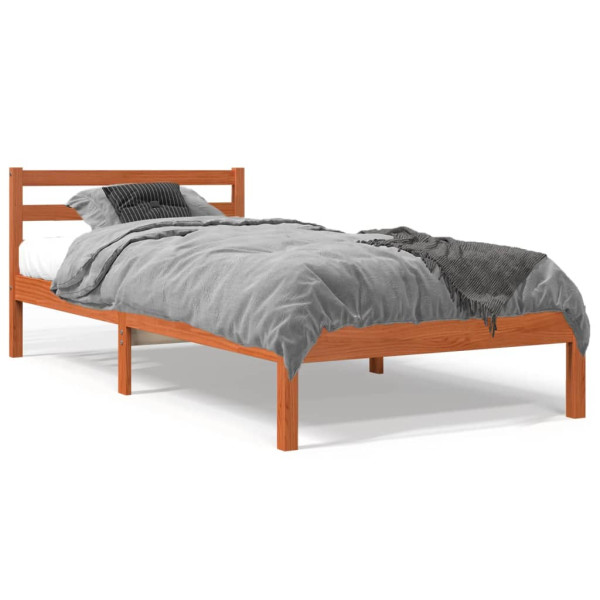 Estructura de cama madera maciza de pino marrón cera 90x200 cm D