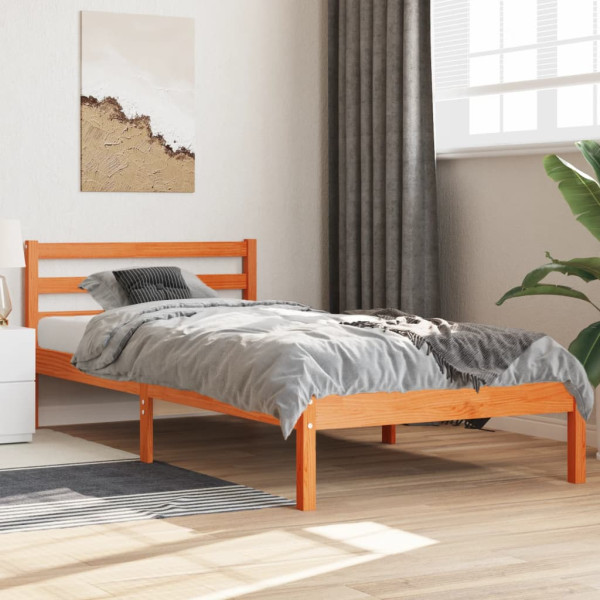 Estructura de cama madera maciza de pino marrón cera 90x200 cm M 3