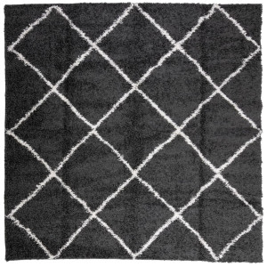 Alfombra de pelo largo moderna negro y crema 160x160 cm H