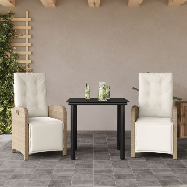 3 pcs conjunto bistrô com almofadões vime PE bege D