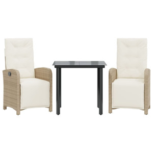 Sillas y mesita de jardín 3 piezas ratán sintético cojín beige H