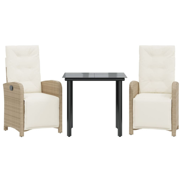 3 pcs conjunto bistrô com almofadões vime PE bege M 2
