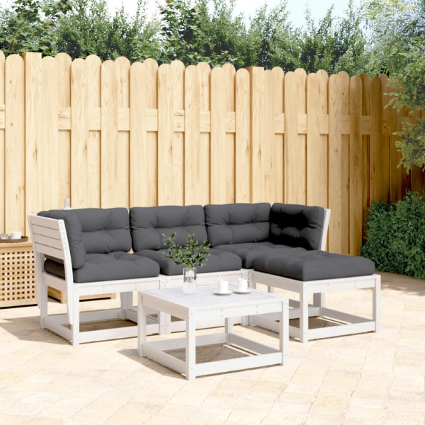 Set muebles jardín 4 pzas con cojines madera maciza pino blanco D
