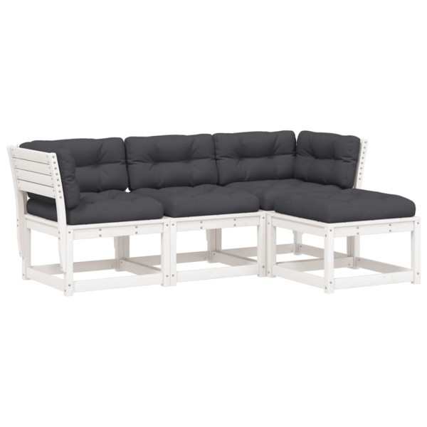 Set muebles jardín 4 pzas con cojines madera maciza pino blanco M 2