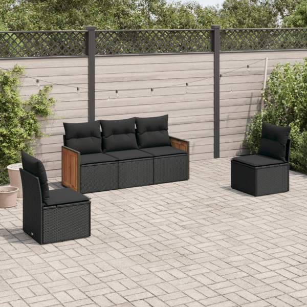 5 pcs conjunto sofás de jardim com almofadões vime PE preto D
