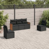 5 pcs conjunto sofás de jardim com almofadões vime PE preto 1