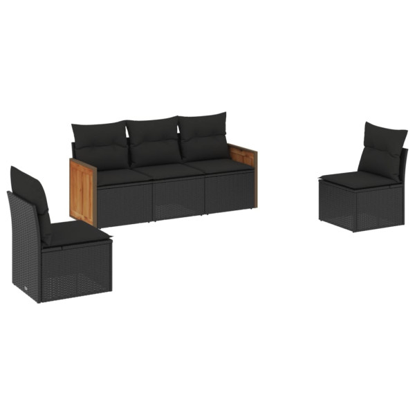 5 pcs conjunto sofás de jardim com almofadões vime PE preto M 2