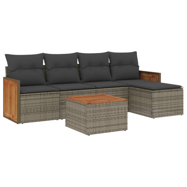 6 pcs conjunto sofás de jardim com almofadões vime cinzento M 2