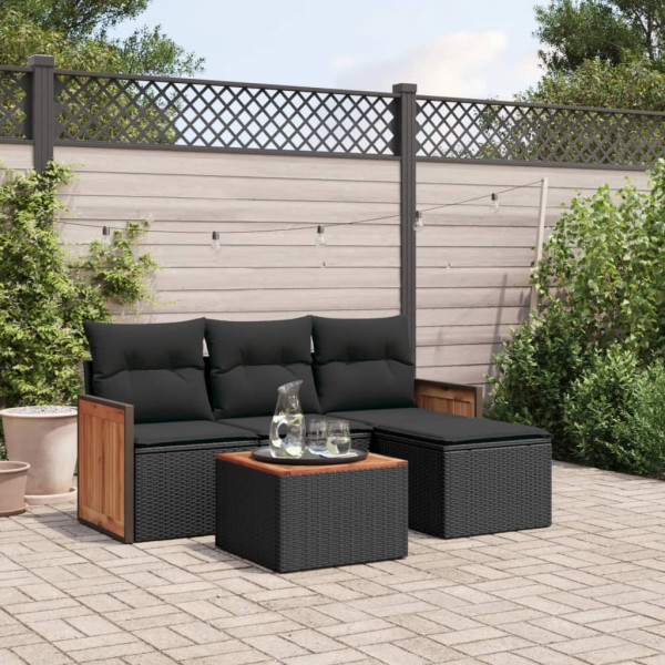 5 pcs conjunto sofás de jardim com almofadões vime PE preto D