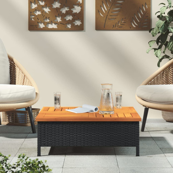 Mesa de jardín ratán y madera de acacia negro 70x70x25 cm M 3